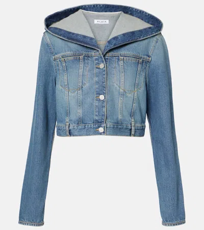 Alaïa Alaia Women Denim Crop Hooded Jacket In Blue