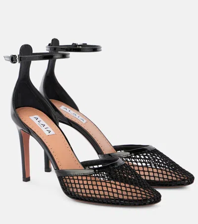 Alaïa 90 Fishnet And Patent-leather Pumps In Black