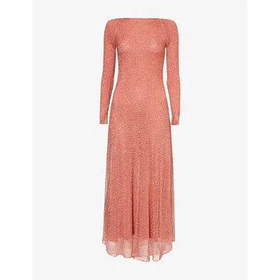 Alaïa Womens Chain Long-sleeves Woven Maxi Dress Corail