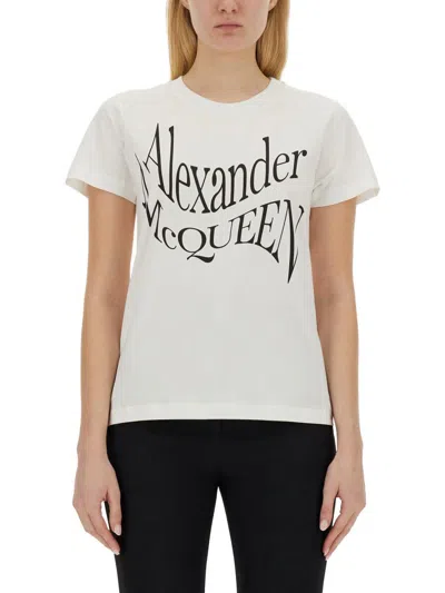 Alexander Mcqueen Blackwhite Logo Print T-shirt In White