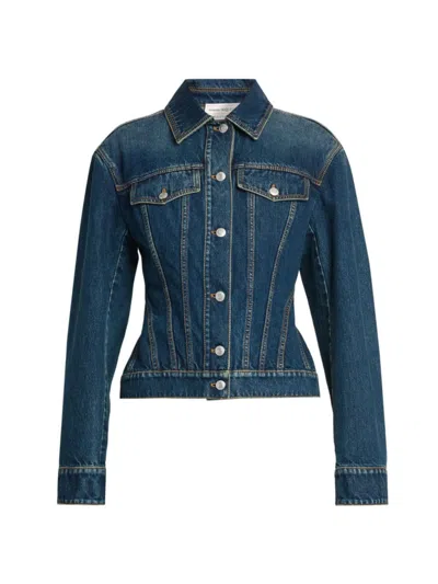 Alexander Mcqueen Contrast-stitching Cotton Jacket In Dark Stonewash