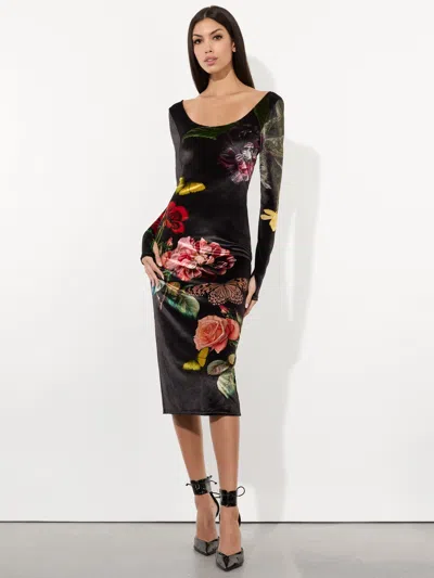 Alice And Olivia Delora Velvet Midi Dress In Multicoloured 1