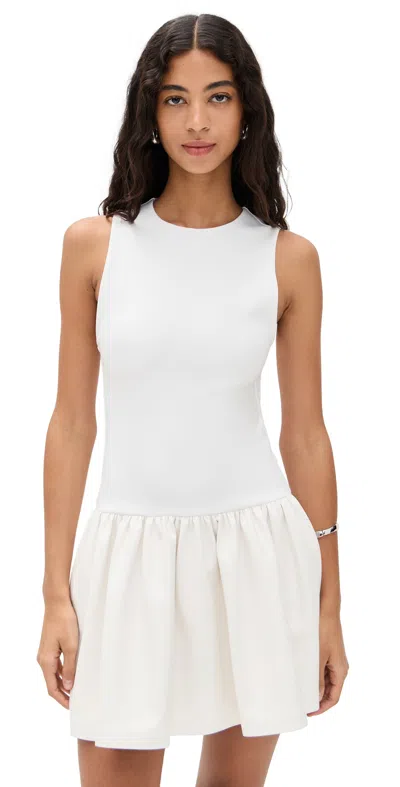 Alice And Olivia Ella Combo Vegan Sleeveless Drop Waist Mini Dress Off White In Black