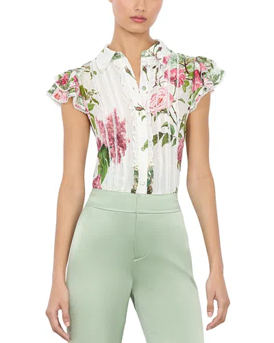 Alice And Olivia Minda Silk Ruffled Blouse In Rose Whisper