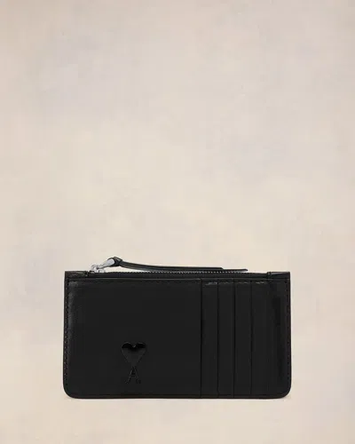 Ami Alexandre Mattiussi Ami De Coeur Leather Card Holder In Black
