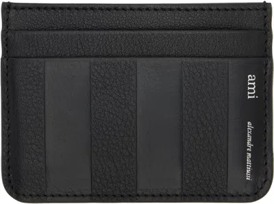 Ami Alexandre Mattiussi Black Leather Midi Card Holder In 001 Wool Gabardine B