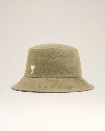 Ami Alexandre Mattiussi Green Cotton Ami De Coeur Embroidery Bucket Hat Green In Laurel