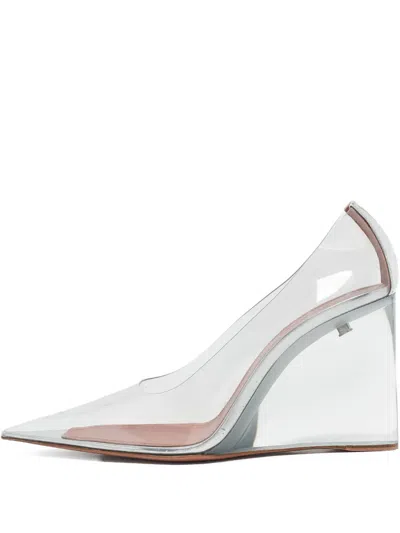 Pre-owned Amina Muaddi 100mm Clear Wedge Pumps
