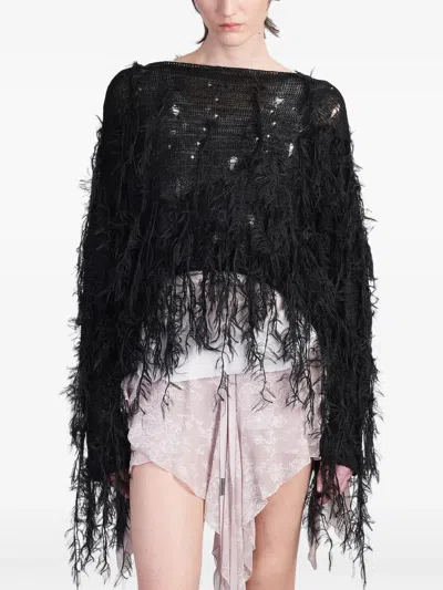 Ann Demeulemeester Feather-embellished Top In Black