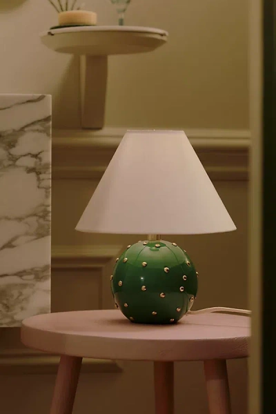Anthropologie Jeanette Beaded Mini Brass Table Lamp In Green