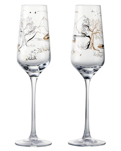 Anton Studio Designs Set Of 2 Skye Champagne Flutes In Gold