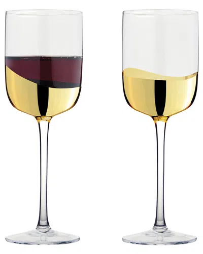 Anton Studio Designs Set Of 2 Wave Wine Glasses In Gold