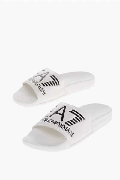 Armani Collezioni Ea7 Emporio Rubber Slides With Contrasting Logo In White