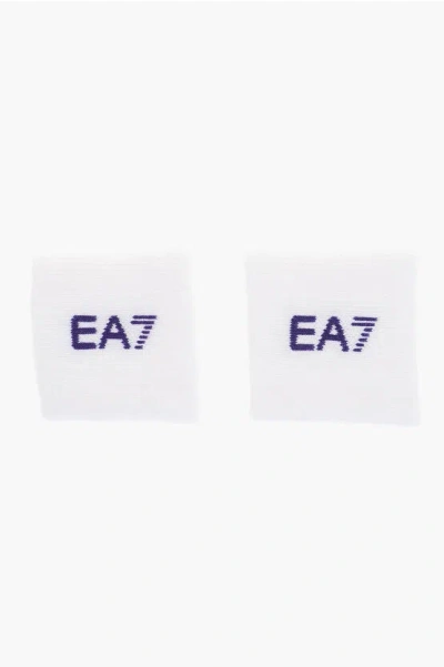 Armani Collezioni Ea7 Emporio Solid Color Wristbands With Embroidered Logo In White