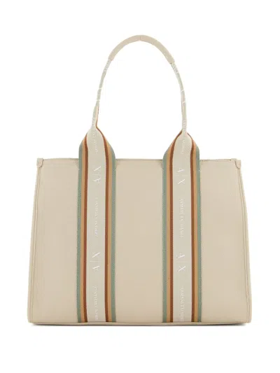 Armani Exchange Logo-strap Tote Bag In Beige
