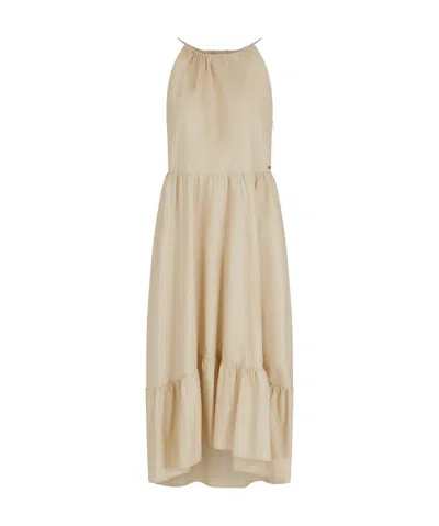 Armani Exchange Sleeveless Halterneck Ruffle Dress In Nude