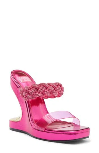 Ashley Kahen Melrose Cutout Wedge Rhinestone Sandal In Fuchsia