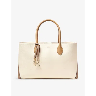 ASPINAL OF LONDON WOMENS TAUPE LONDON LOGO-PRINT LEATHER TOTE BAG