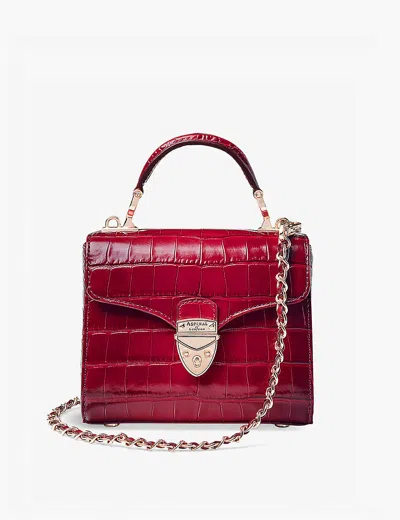 Aspinal Of London Womens  Mayfair Mini Croc-embossed Leather Shoulder Bag In Cherry