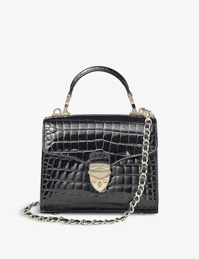 Aspinal Of London Womens Black Mayfair Mini Crocodile-embossed Leather Cross-body Bag In Schwarz