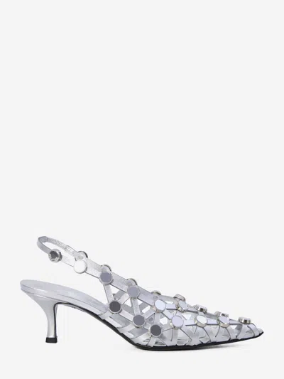 Attico The  Grid 50 Embellished Suede Slingback Pumps In Silver