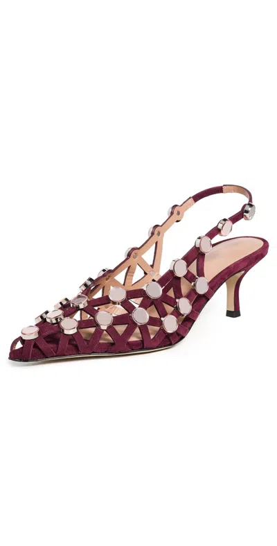 Attico Grid Embellished Suede Slingback Pumps In Purple