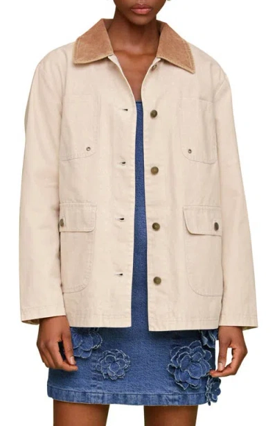 Avec Les Filles Contrast Collar Barn Jacket In Stone