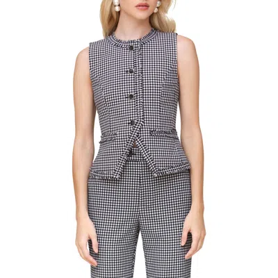 Avec Les Filles Gingham Fringe Vest In Dark Navy And White