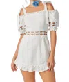 BABY PINK PUFFED SLEEVE TIERED SHOULDER DRESS IN WHITE
