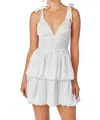 BABY PINK SMOCKED DOUBLE BUBBLE HEM BUSTIER DRESS IN WHITE