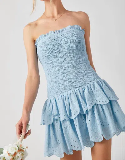 Baby Pink Smocked Ruffled Mini Dress In Baby Blue