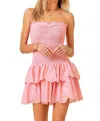 BABY PINK SMOCKED RUFFLED MINI DRESS IN PINK