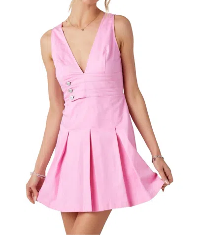 Baby Pink V Neck Pleated Bottom Mini Dress In Pink