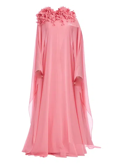 Badgley Mischka Floral-embellished Cape Dress