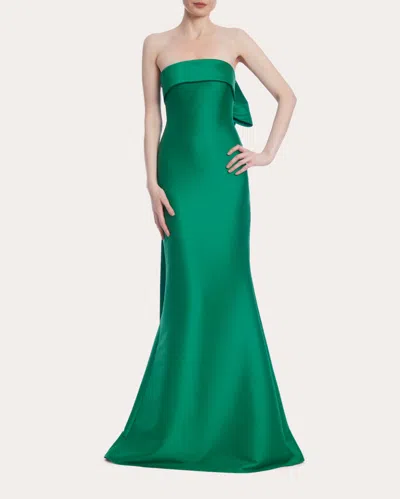 Badgley Mischka Women's Draped Bow Stretch-mikado Gown In Green