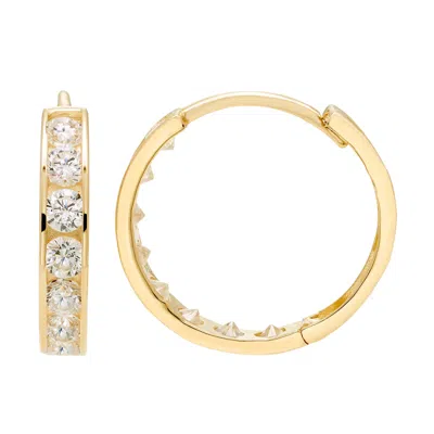 Ballstudz 14k Yellow Gold Dainty Cz Huggie Earrings, 3x15mm, With Endless Back, Women's, Unisex