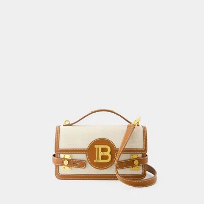 Balmain Women's B-buzz 24 Canvas And Leather Bag In Natural Brown