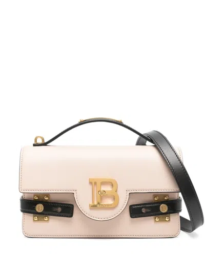 Balmain B-buzz 24 Shoulder Bag In Calfskin Leather In Beige