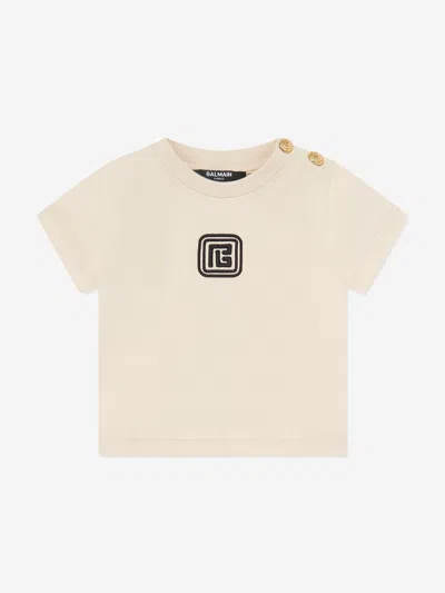 Balmain Baby Monogram Logo T-shirt In Beige