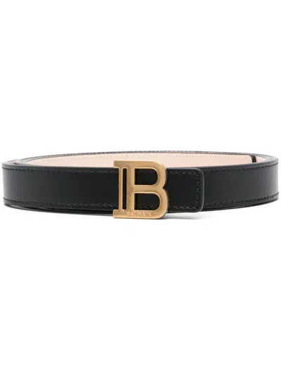 Balmain B-monogram Calfskin Medium Leather Belt In Black