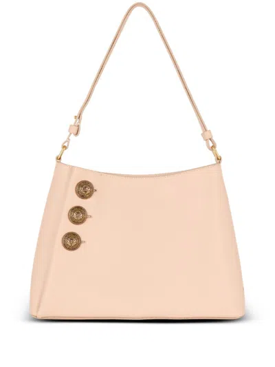 Balmain Embleme Shoulder Bag In Grained Leather In Pink