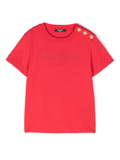 Balmain Kids' Logo-print T-shirt In Red