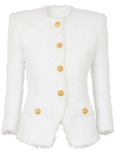 Balmain White Structured Blazer With Buttons And Pockets