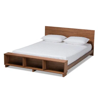 Baxton Studio Walnut Brown Finished Wood Full Size Platform Storage Bed With Built-in Shelves
