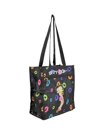Betty Boop Women's Polyester Shopping Bag In Black/multi Kisses
