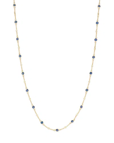 Bloomingdale's Blue Sapphire & Diamond Bezel Station Collar Necklace In 14k Yellow Gold, 16-18 In Blue Sapphire/gold
