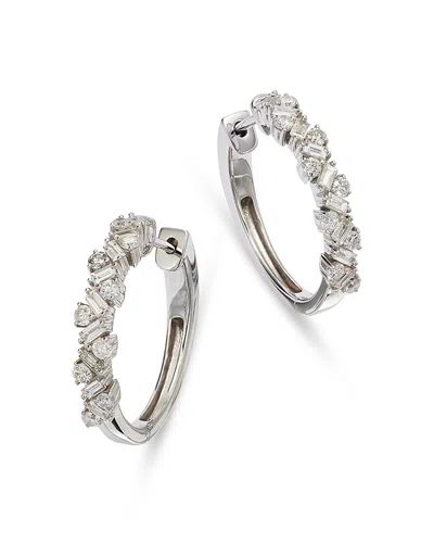 Bloomingdale's Diamond Round & Baguette Cluster Hoop Earrings In 14k White Gold, 0.96 Ct. T. W. - Exclusive