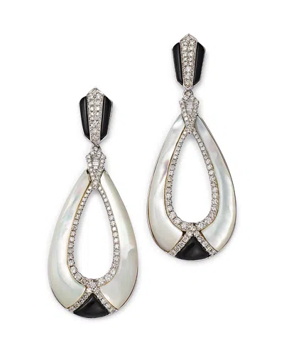 Bloomingdale's Mother Of Pearl, Onyx, & Diamond Drop Earrings In 14k White Gold - Exclusive In White/black
