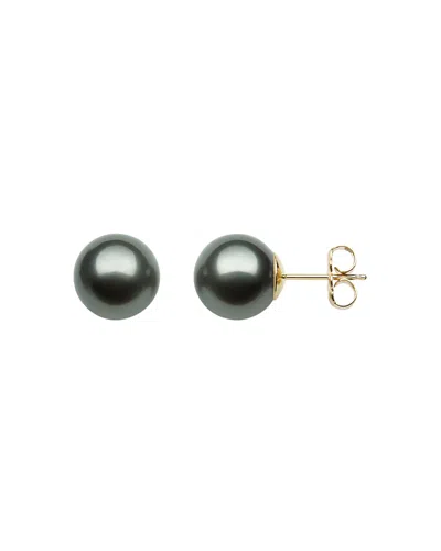 Bloomingdale's Tahitian Black Cultured Pearl Stud Earrings In 14k Yellow Gold - Exclusive In Black/gold