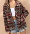 Blue B Amaryllis Aztec Shirt Jacket In Burgundy In White